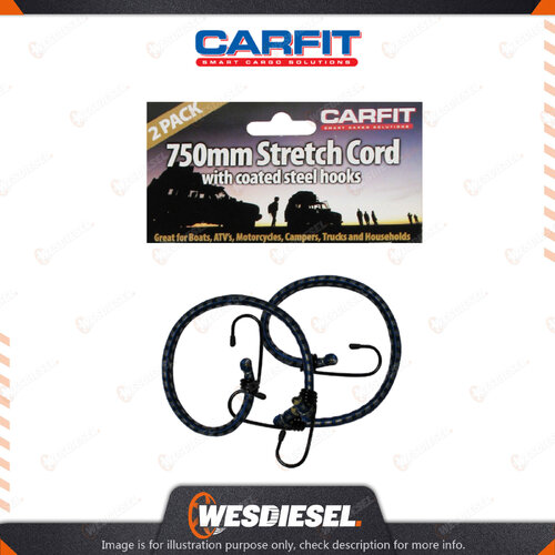Carfit 750MM Heavy Duty Stretch Cord With Coated Steel Hooks Set Of 2