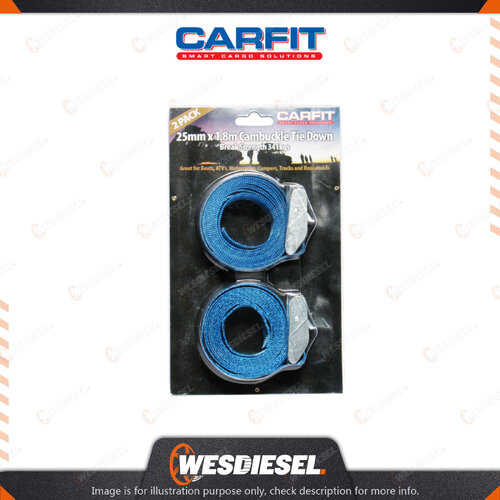 Carfit 25MM X 1.8M Heavy Duty Cambuckle Cinch Strap Set Of 2 - Blue Webbing