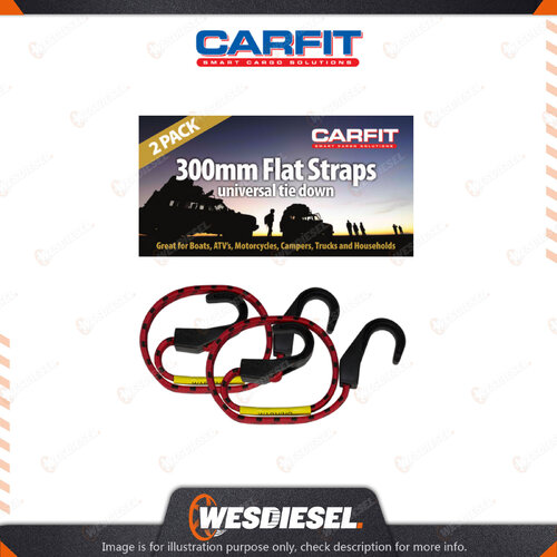 Carfit 2 Packs 300MM HD Flat Strap Stretch Cord with Heavy Duty Plastic Hooks