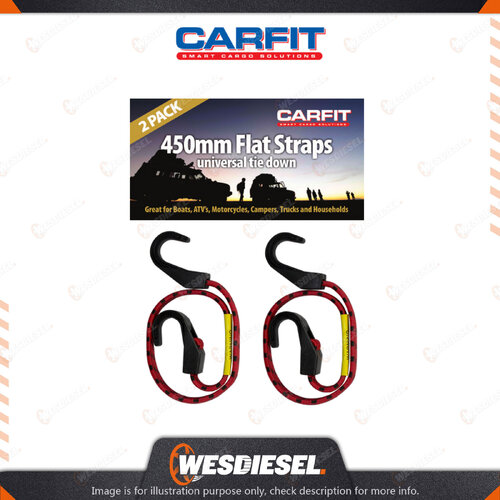 Carfit 2 Packs 450MM HD Flat Strap Stretch Cord with Heavy Duty Plastic Hooks