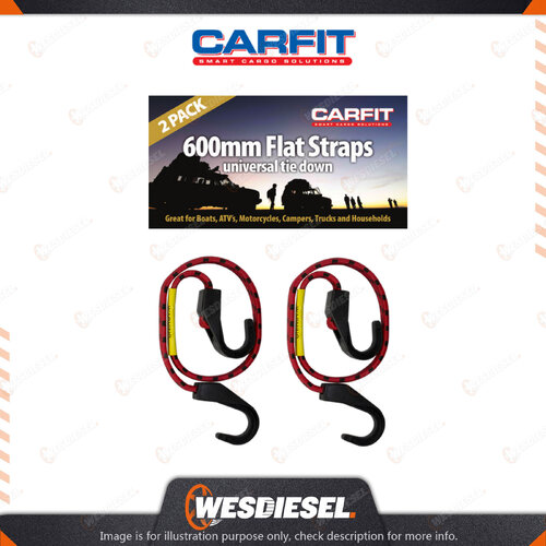 Carfit 2 Packs 600MM HD Flat Strap Stretch Cord with Heavy Duty Plastic Hooks