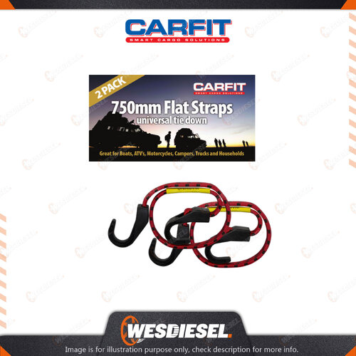 Carfit 2 Packs 750MM HD Flat Strap Stretch Cord with Heavy Duty Plastic Hooks