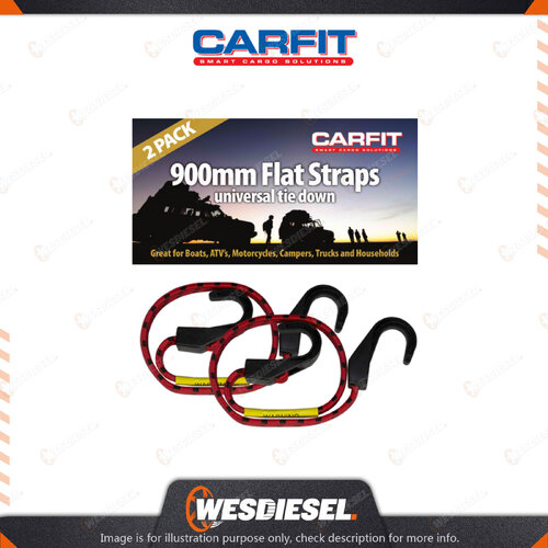 Carfit 2 Packs 900MM HD Flat Strap Stretch Cord with Heavy Duty Plastic Hooks