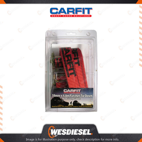 Carfit 38MM X 4.8M Ratchet Tie Down Strap Single - Red Webbing Premium Quality