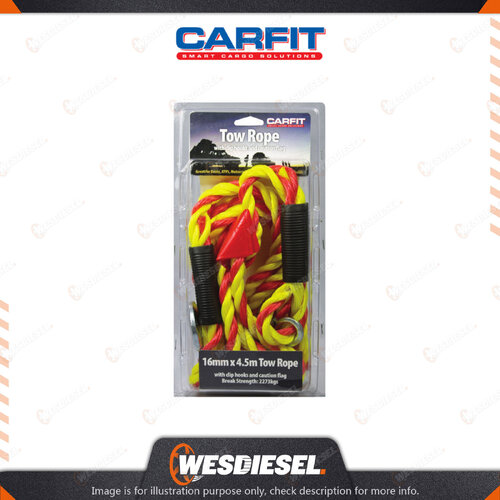 Carfit Tow Rope 16MM x 4.5M - Includes Red Caution Flag Premium Quality