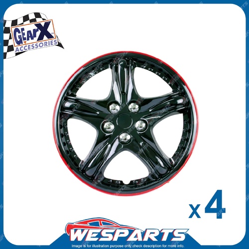 4 pieces of GearX Wheel Covers 15" Ocelot Ice Black and Red Rim Automative Parts