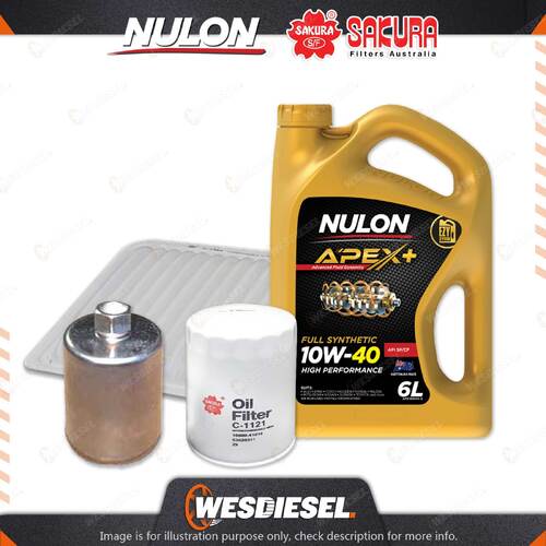 Oil Air Fuel Filter + 6L APX10W40 Service Kit for Ford Fairmont BA 6cyl 4L 02-05