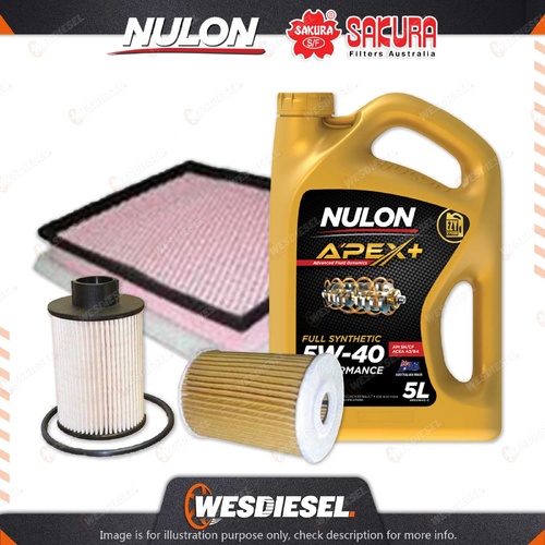 Oil Air Fuel Filter + 5L APX5W40 Service Kit for Holden Astra AH 4cyl 1.9L 07-09