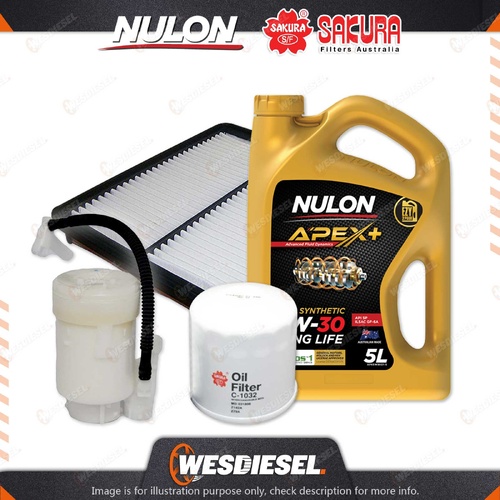 Oil Air Fuel Filter + 5L APX5W30D1 Service Kit for Hyundai I45 YF 4cyl 2.4 10-On