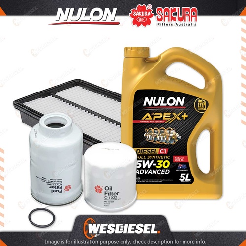 Oil Air Fuel Filter + 5L APX5W30C1 Oil Service Kit for Mazda Mazda 6 GG 4cyl 2L