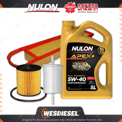 Oil Air Fuel Filter + 5L APX5W40 Service Kit for Peugeot 207 A7 4cyl 1.4L 07-11