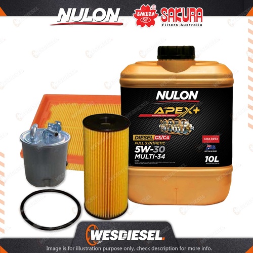Oil Air Fuel Filter + 10L APX5W30C34 Service Kit for Renault Koleos H45 4cyl 2L
